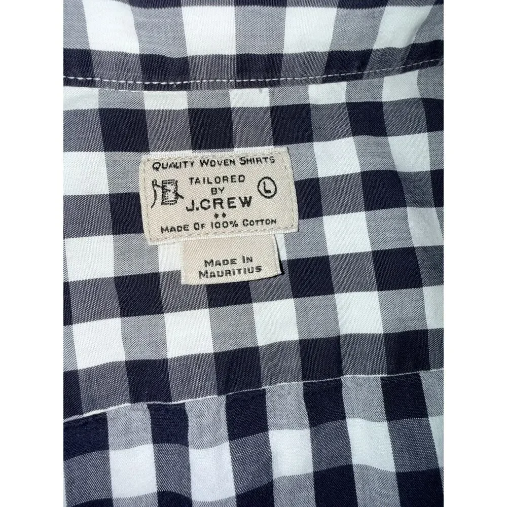 J.Crew Tailored Fit Shirt Men's L Black White Gingham 100% Cotton Button Down